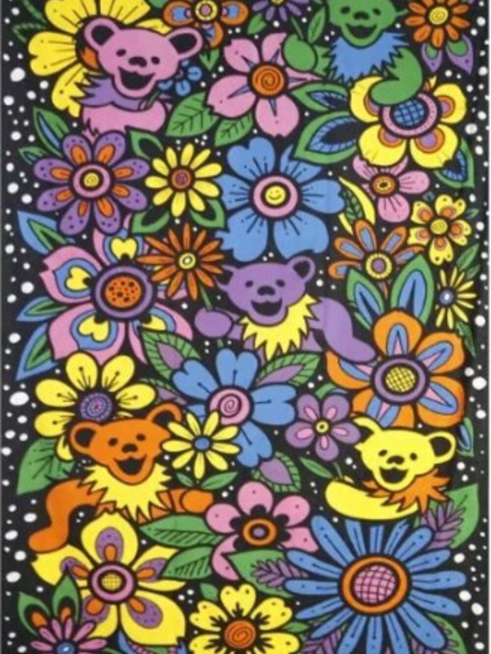 Grateful Dead 3D Flower Bears Tapestry ~ 60" x 90" ~ Corner Loops ~ Brand New!